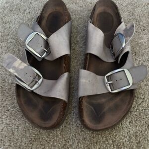 Gray Double Strap Sandals with Buckles